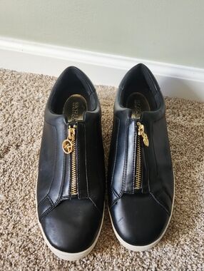 Michael Kors Keaton Black Leather Front-Zip Sneakers